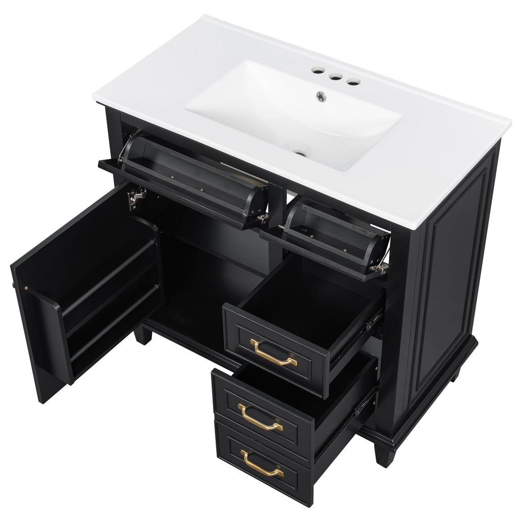 Modern Bathroom Vanity With Sink Top, Flip Drawers, Adjustable Shelf