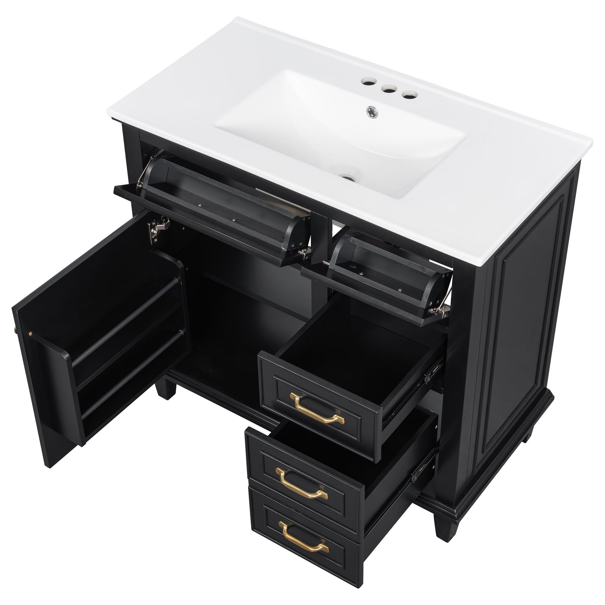 Modern Bathroom Vanity With Sink Top, Flip Drawers, Adjustable Shelf