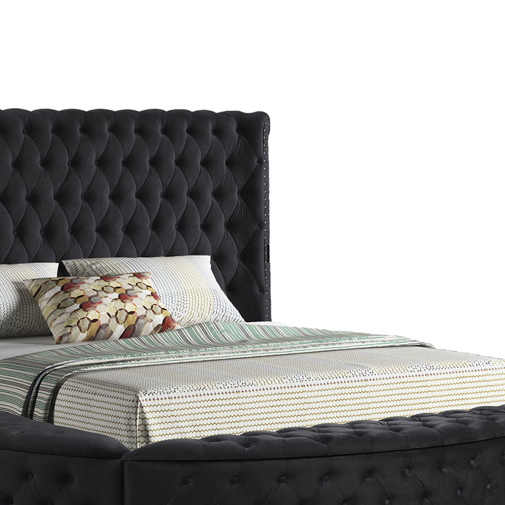 Hazel - Queen Size Tufted Storage Bed & Bluetooth Speakers, USB Port - Black