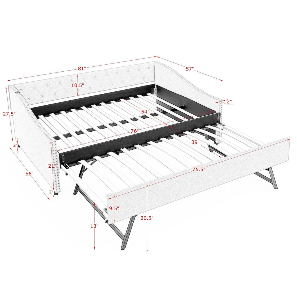Upholstered Daybed With USB Charging & Pull Out Bed