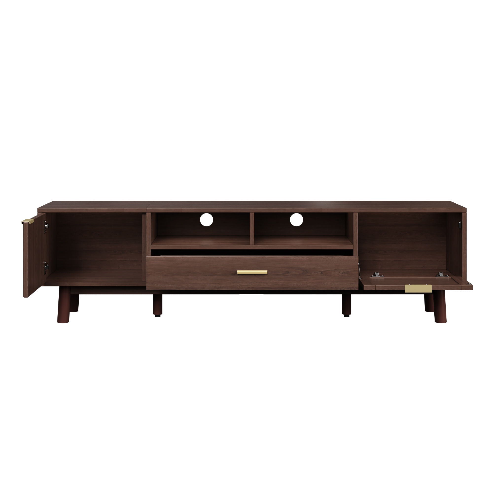 TV Stand For 75" TVs With Soft Closing Doors, Console With Accents And Drop Down Cabinet - Dark Brown