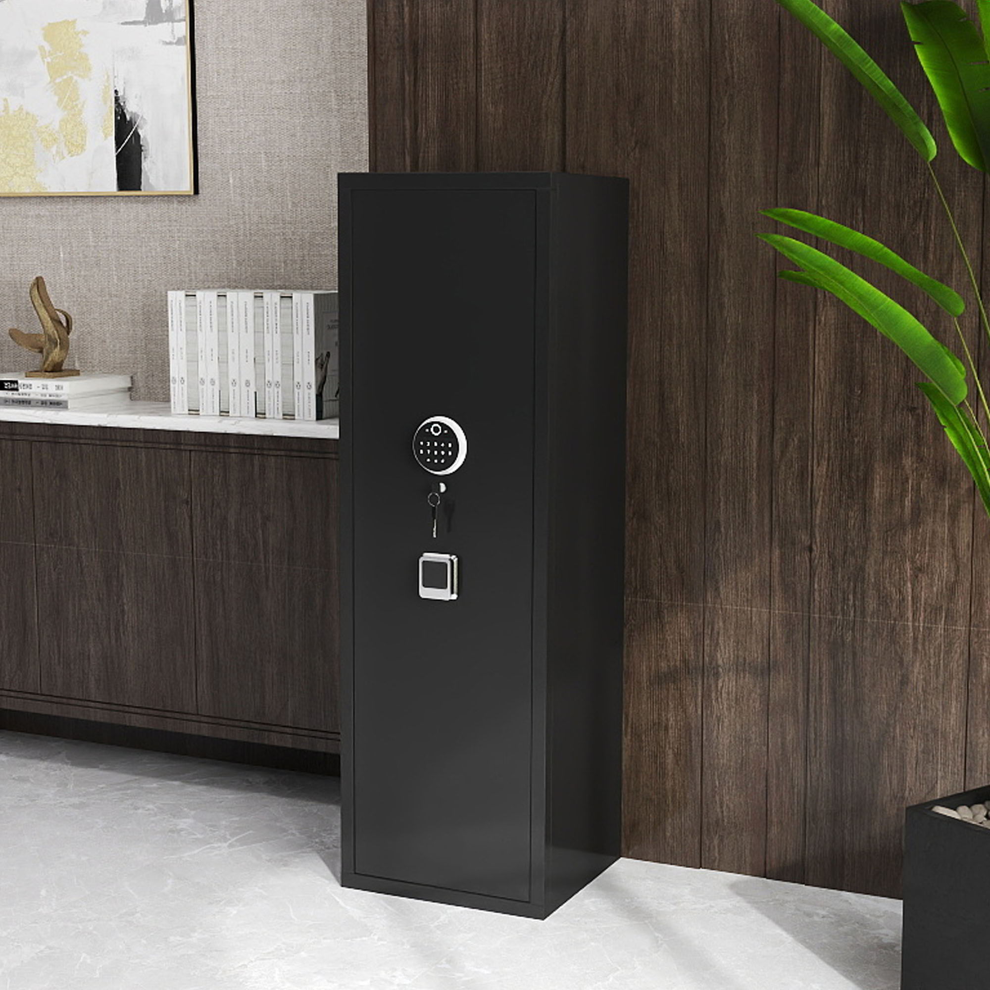 Rifle Safe, Biometric & Keypad Lock, Adjustable Gun Racks With Built In Alarm System