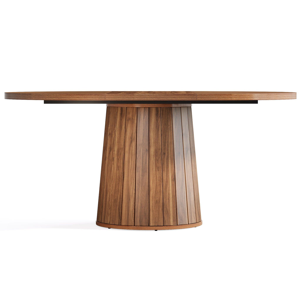 Oval Conference Table, Meeting Room Table With Cylindrical Base - Brown