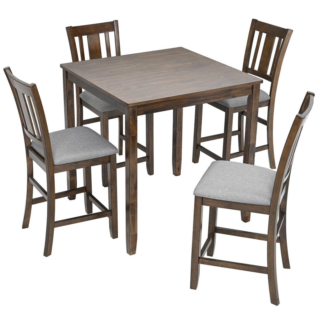 5 Pieces Dining Table Set, Counter Height Kitchen Table Set With Square Table And 4 Upholstered Chairs