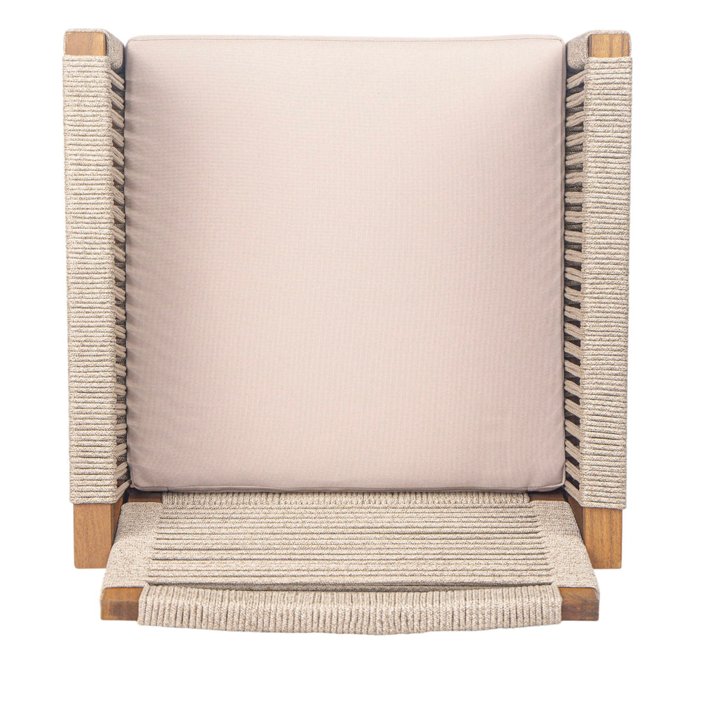 Acacia Wood Outdoor Dining Chairs (Set of 2) With Rope Design Back And Arms, Washable Cushion - Light Brown