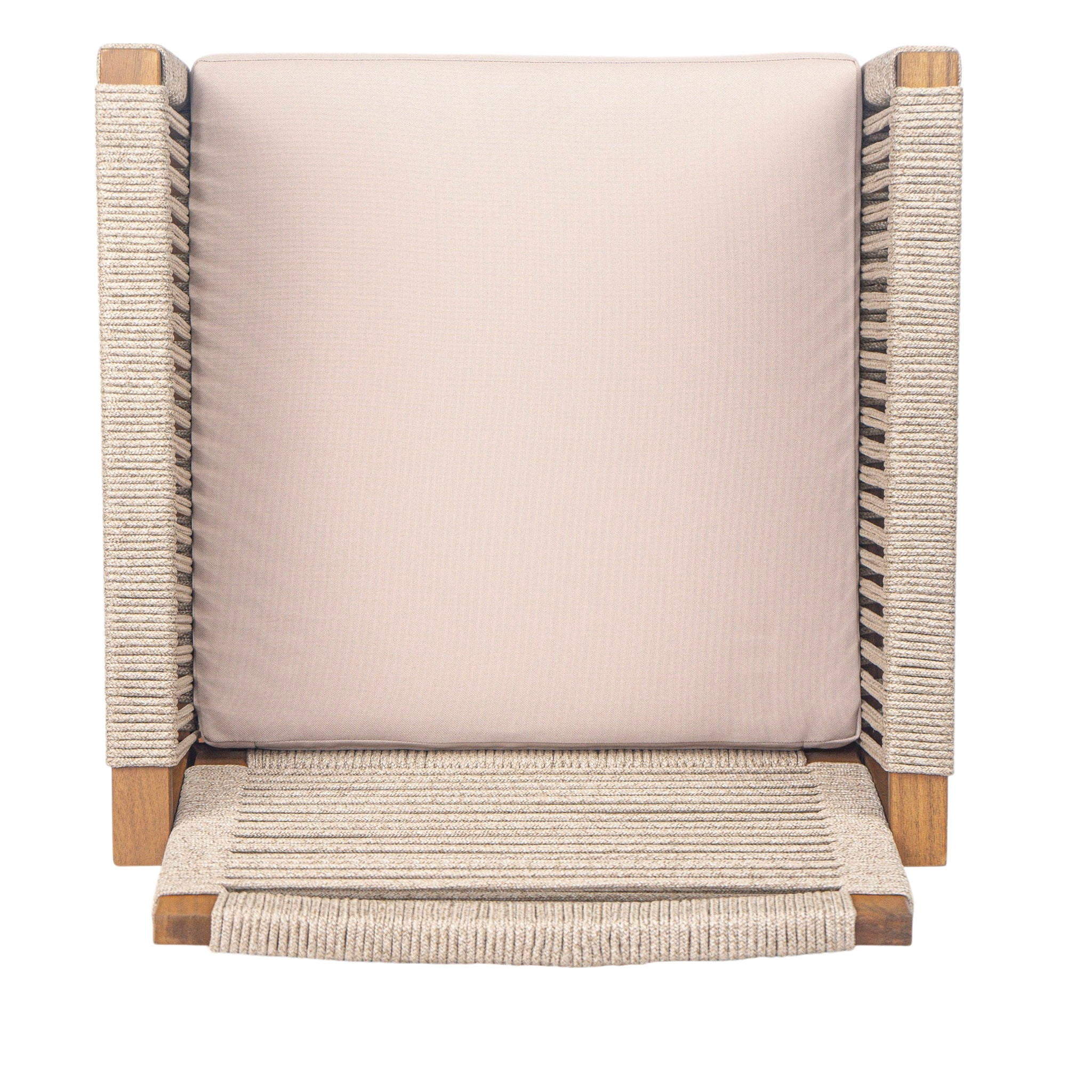 Acacia Wood Outdoor Dining Chairs (Set of 2) With Rope Design Back And Arms, Washable Cushion - Light Brown