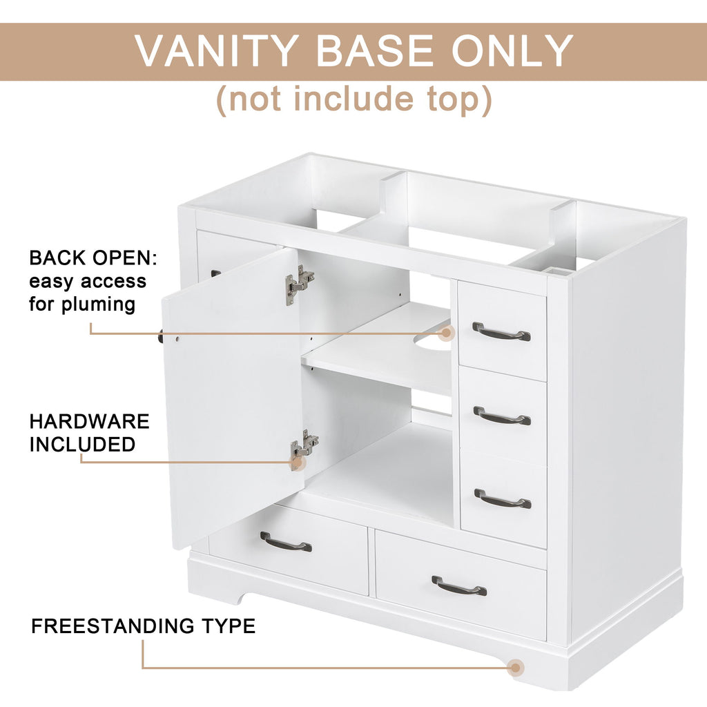 Modern Bathroom Vanity Base Only, 6 Drawer Storage With Adjustable Shelf