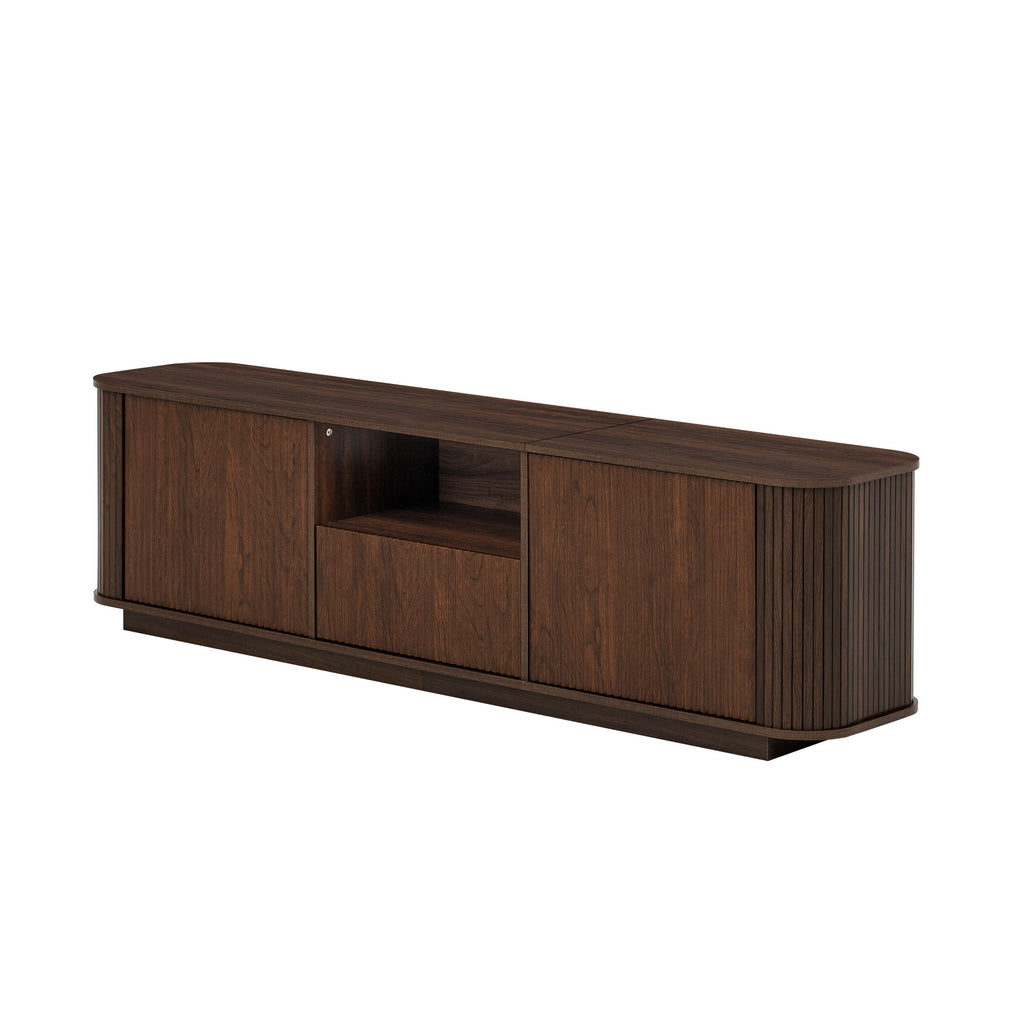 70" TV Stand With Ample Storage, Curved Corners - Dark Brown