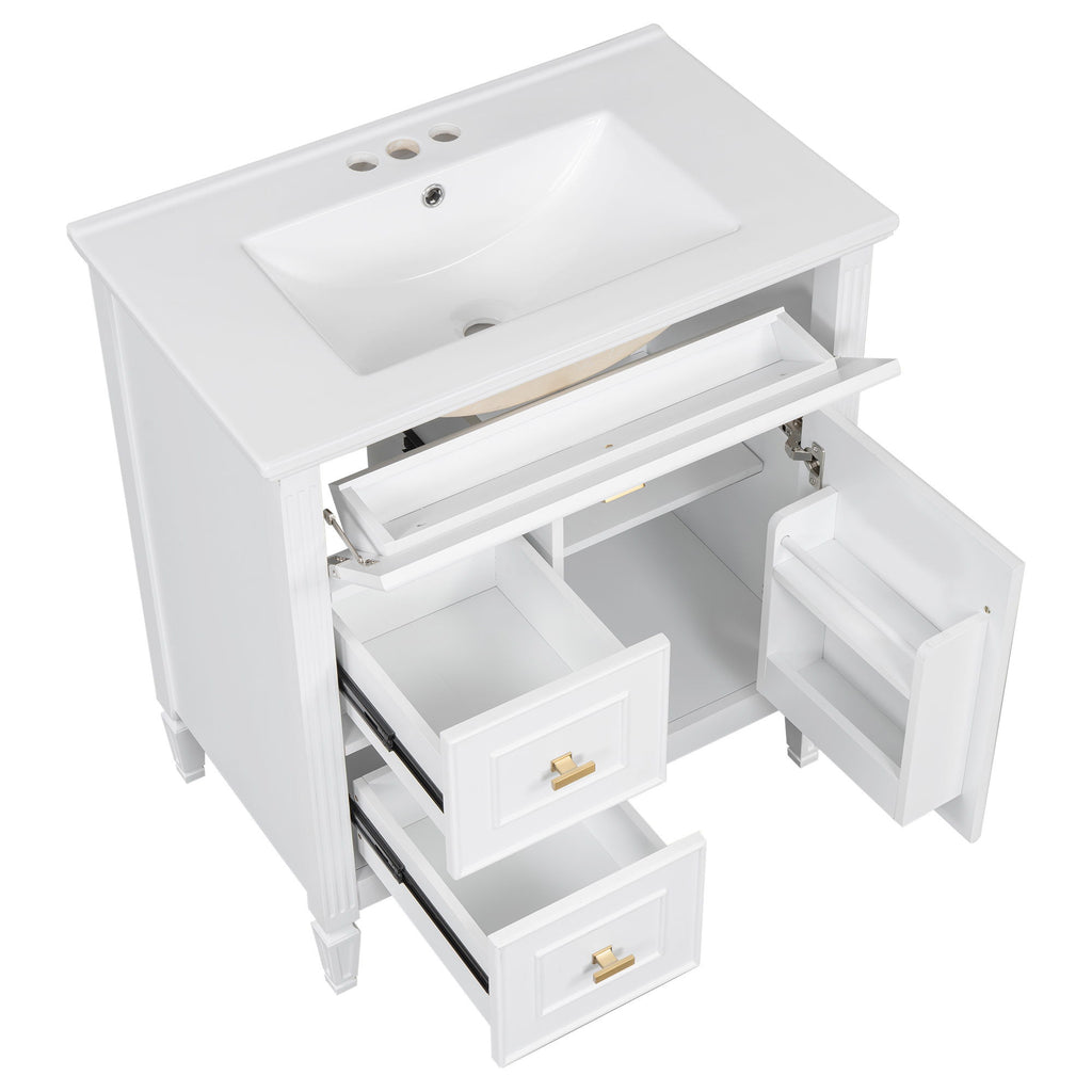 Modern Bathroom Vanity With Sink, 1 Flip Drawer And 2 Drawers, Adjustable Shelf