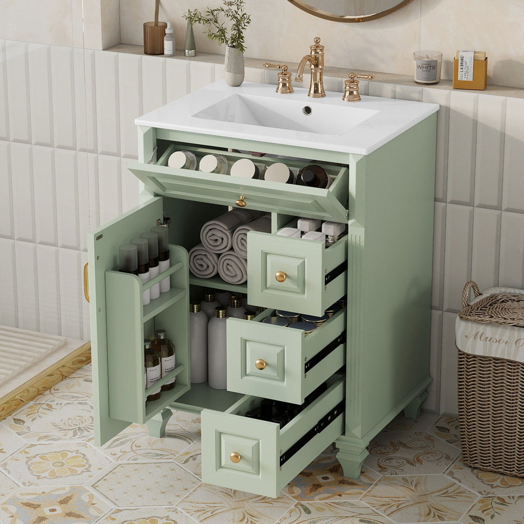 Freestanding Bathroom Vanity With Sink, 3 Drawers & Flip-Out Drawer