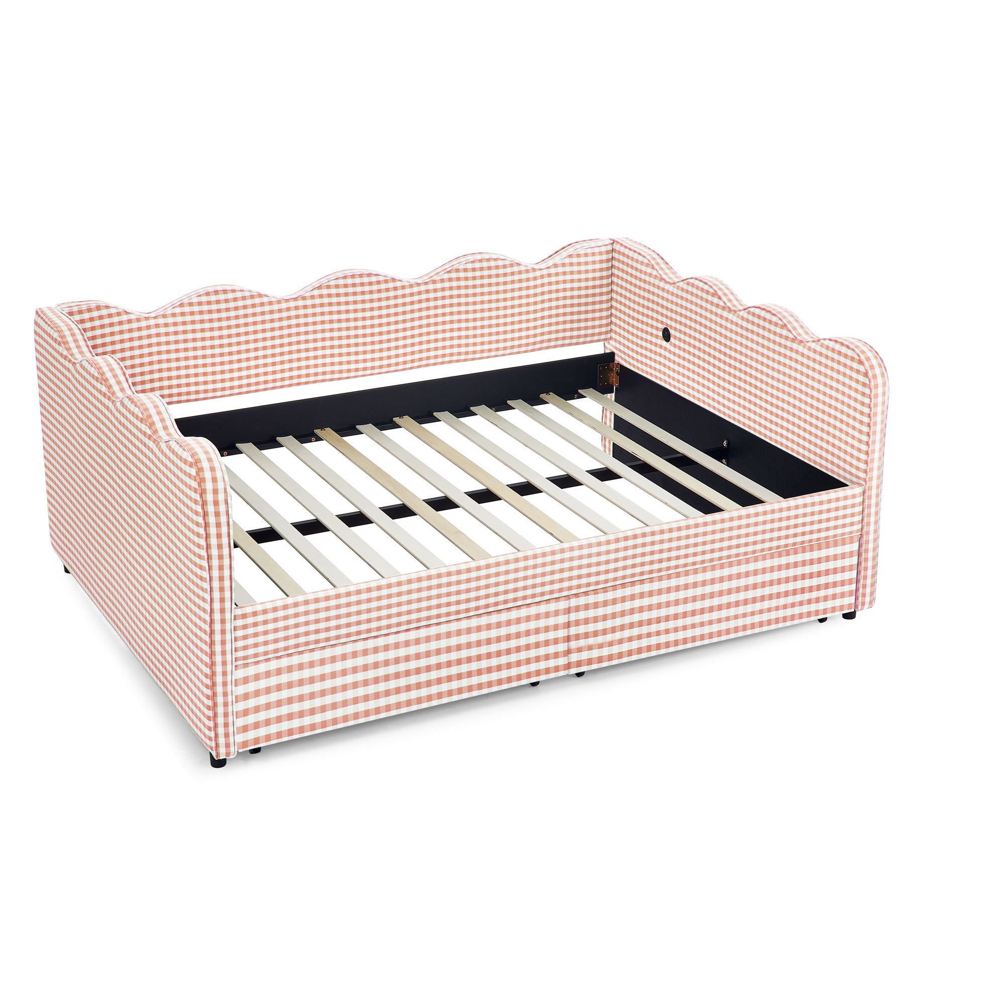 Gingham Daybed & USB Charging Port, Wave-Shaped Design