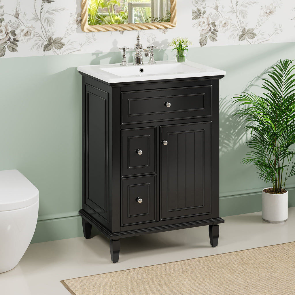 Modern Bathroom Vanity With Sink, Adjustable Shelf, 1 Flip Drawer & 2 Drawers