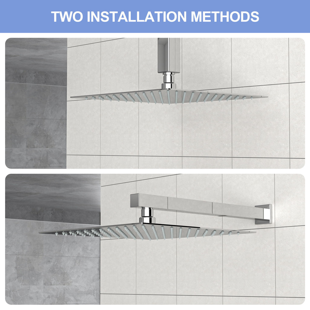 10" Square Rainfall Shower Head, Wall / Ceiling Mounted, Stainless Steel - Chrome