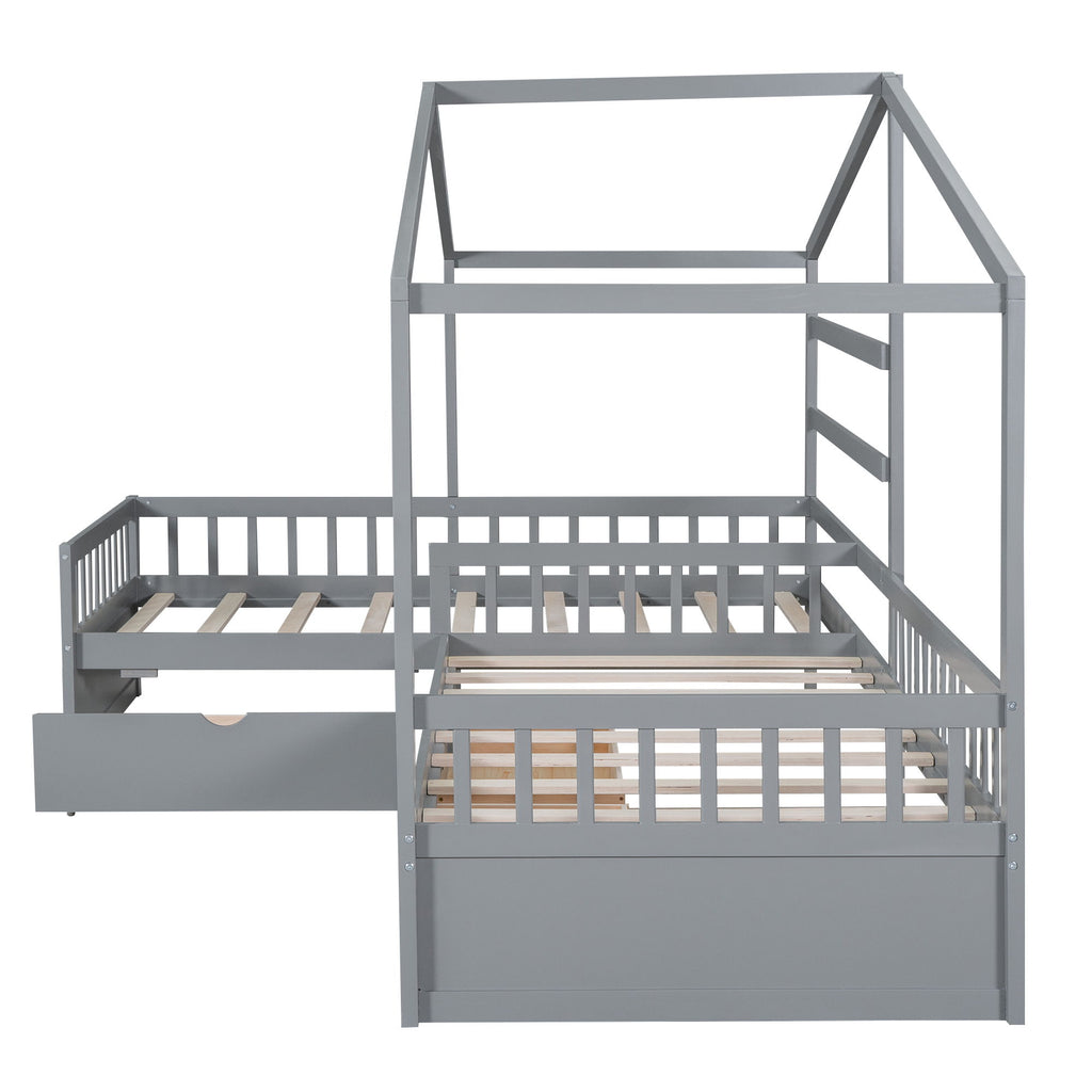 L Shape Platform Bed With 3 Storage Drawers