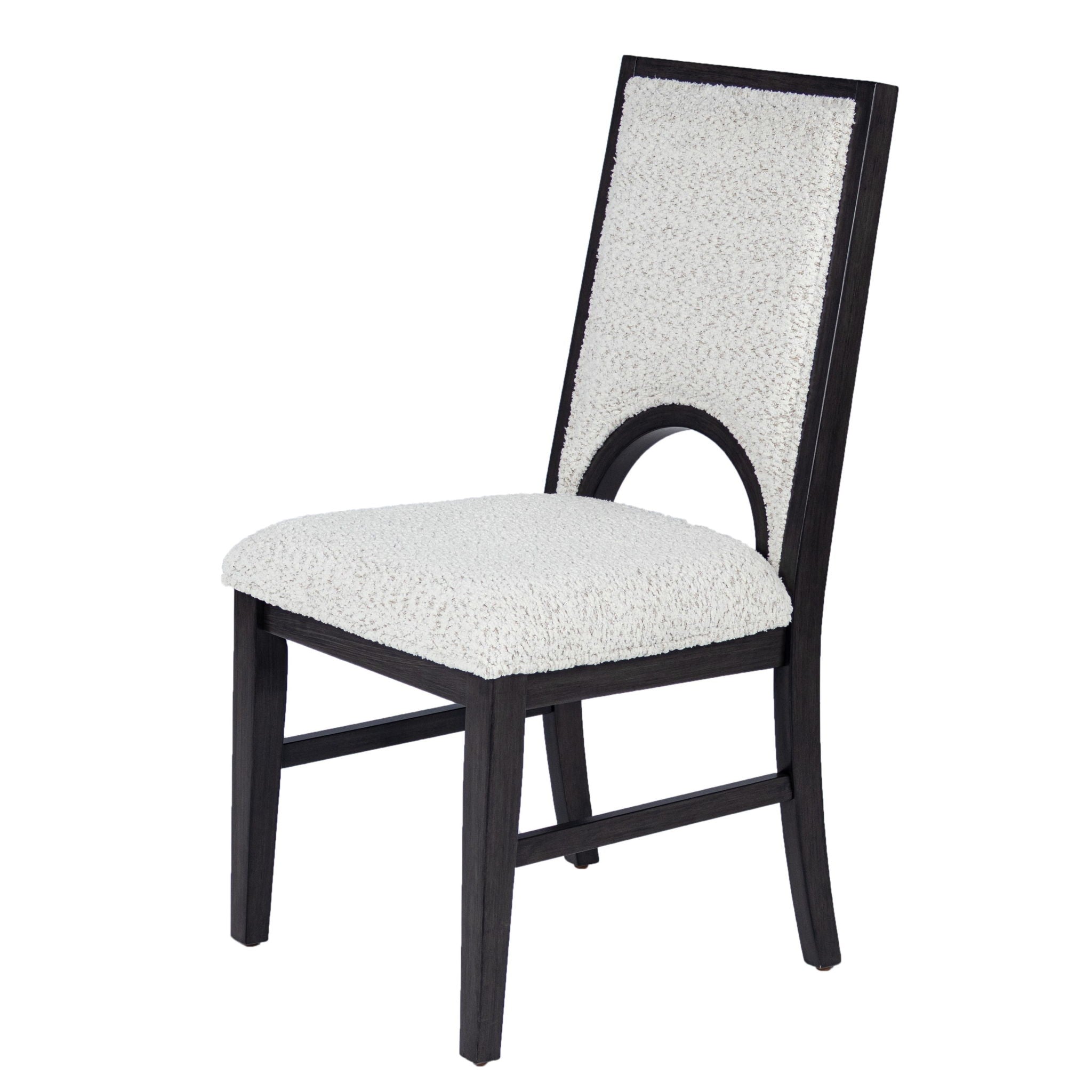 7 Piece Set, Trestle Dining Table And 6 Side Chairs With Cutout Back - Black / Charcoal / White