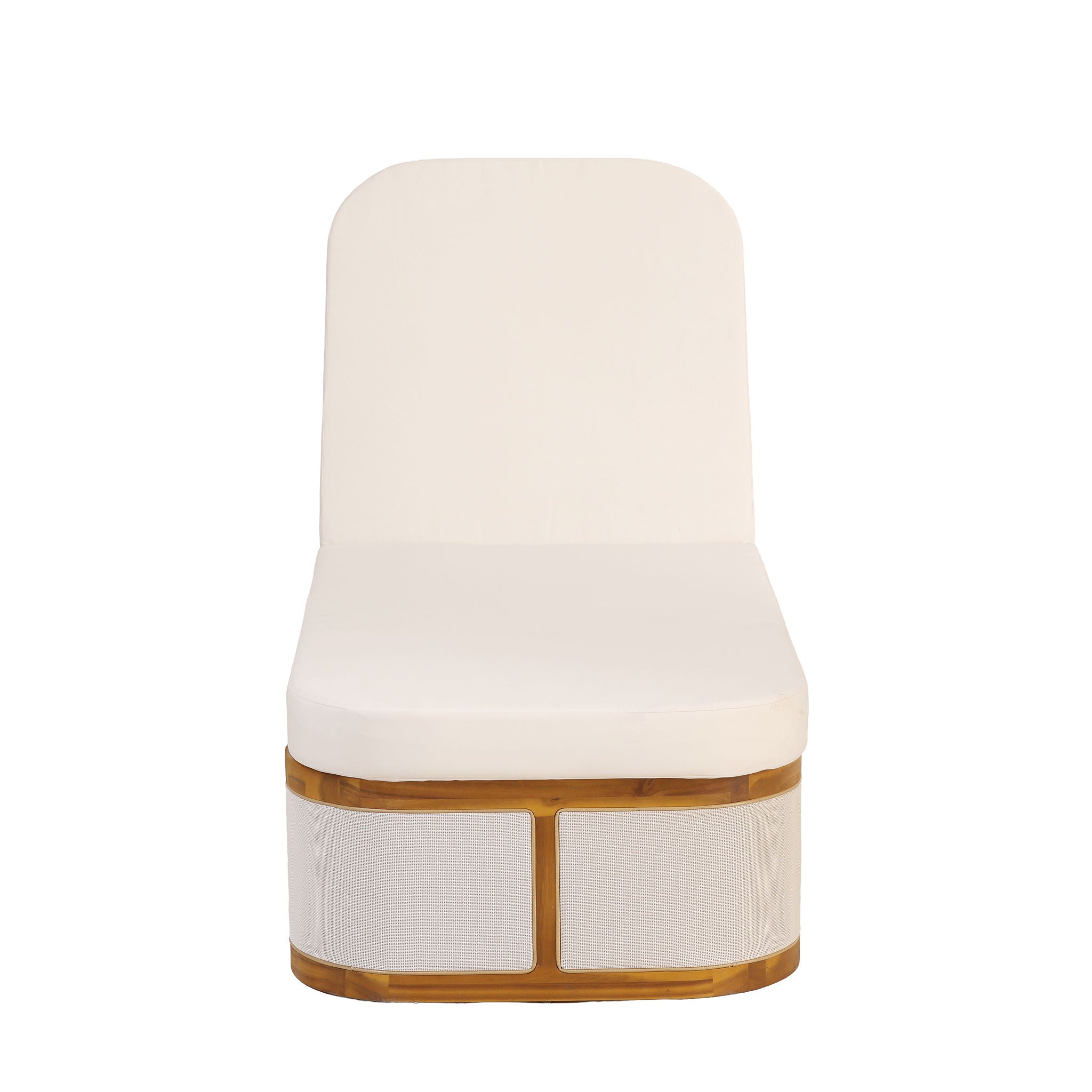Chaise Lounge Set With 2 Fold Cushion, 3 Position Backrest - Beige / Cream / Teak