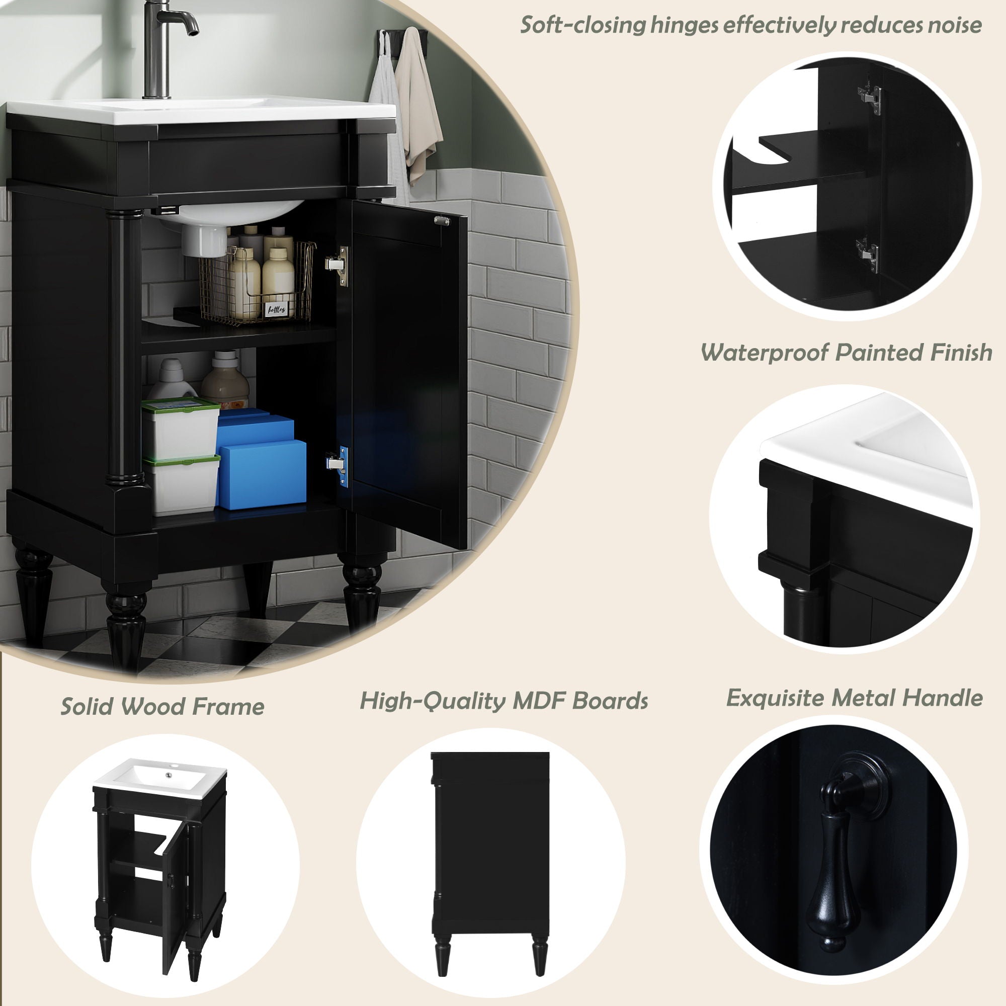 Bathroom Vanity With Sink, Storage Cabinet With Door, Drop In Sink, Compact Freestanding Design