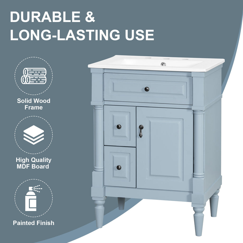Freestanding Bathroom Vanity With Sink, Adjustable Shelf & Flip Drawer