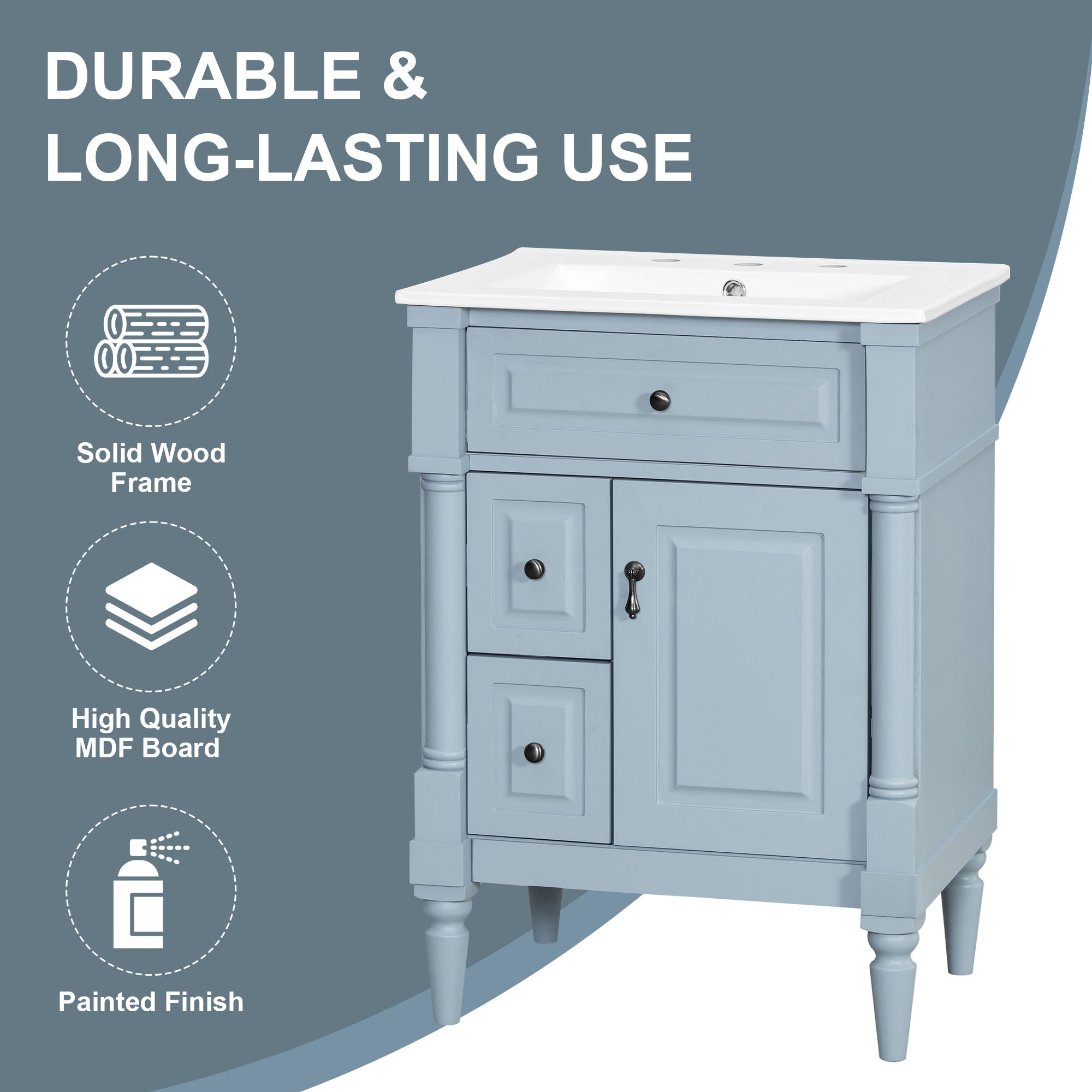 Freestanding Bathroom Vanity With Sink, Adjustable Shelf & Flip Drawer
