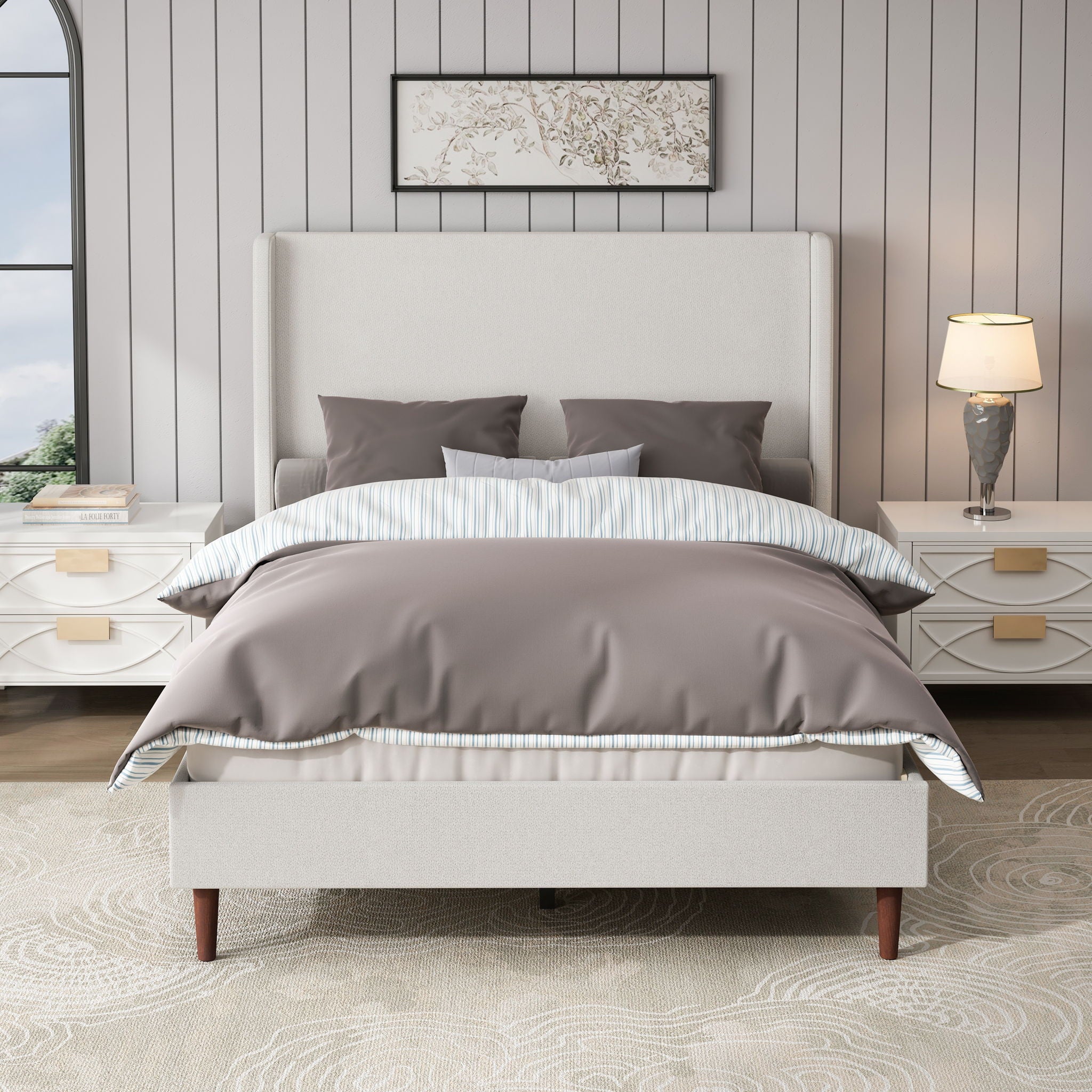 Upholstered Bed & High Headboard Design