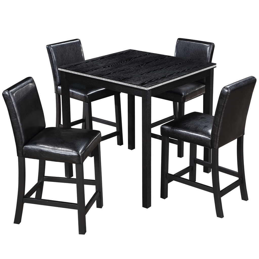 5 Pieces Counter Height Table Set, Kitchen Table With Square Table And 4 Upholstered Chairs