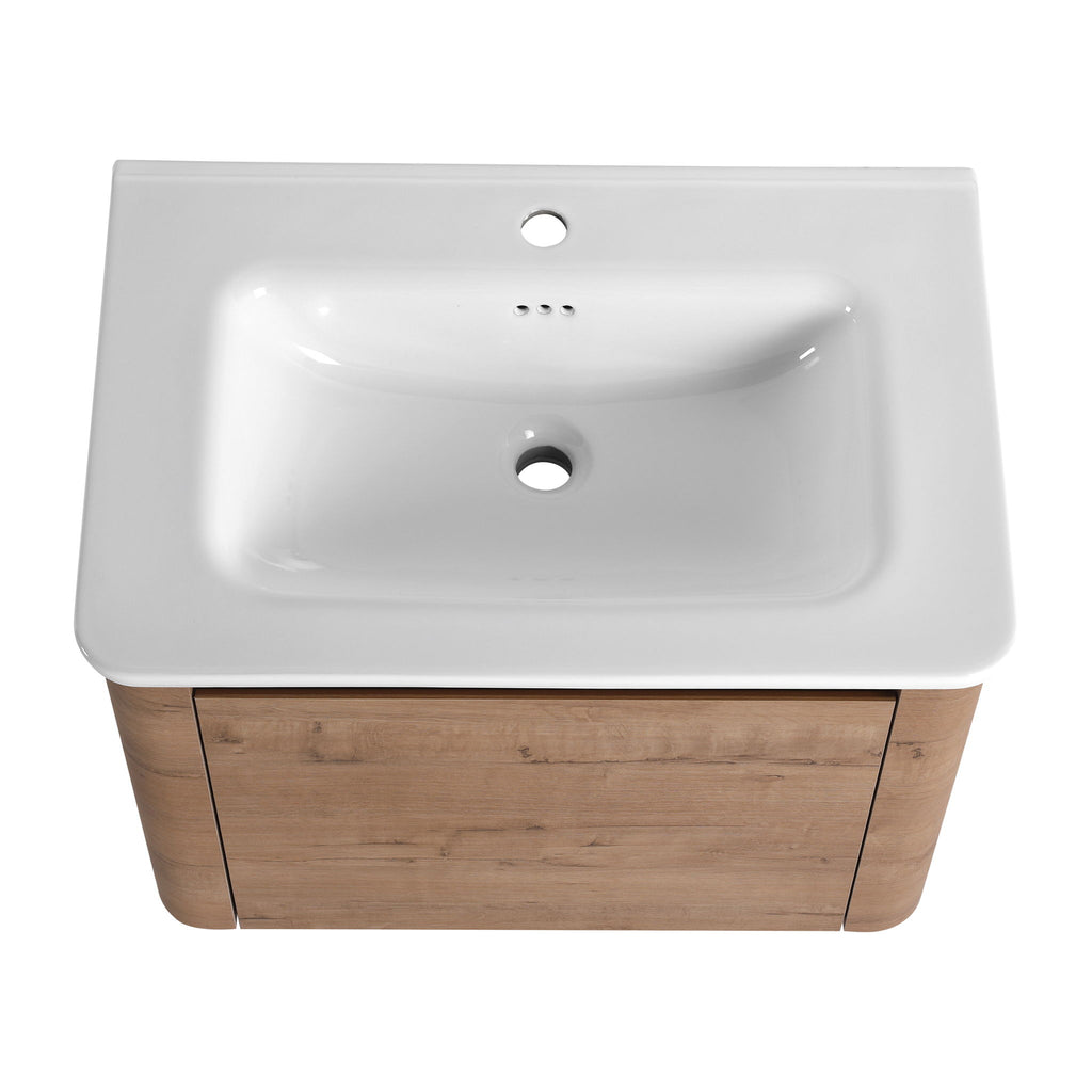 Wall Mounted Bathroom Vanity With Sink, Storage Shelves & Soft Close Door