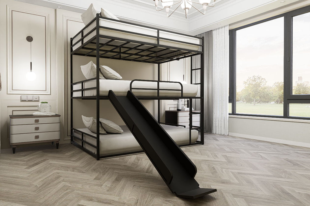 Full Size House Loft Bed With Slide And Ladder - Black
