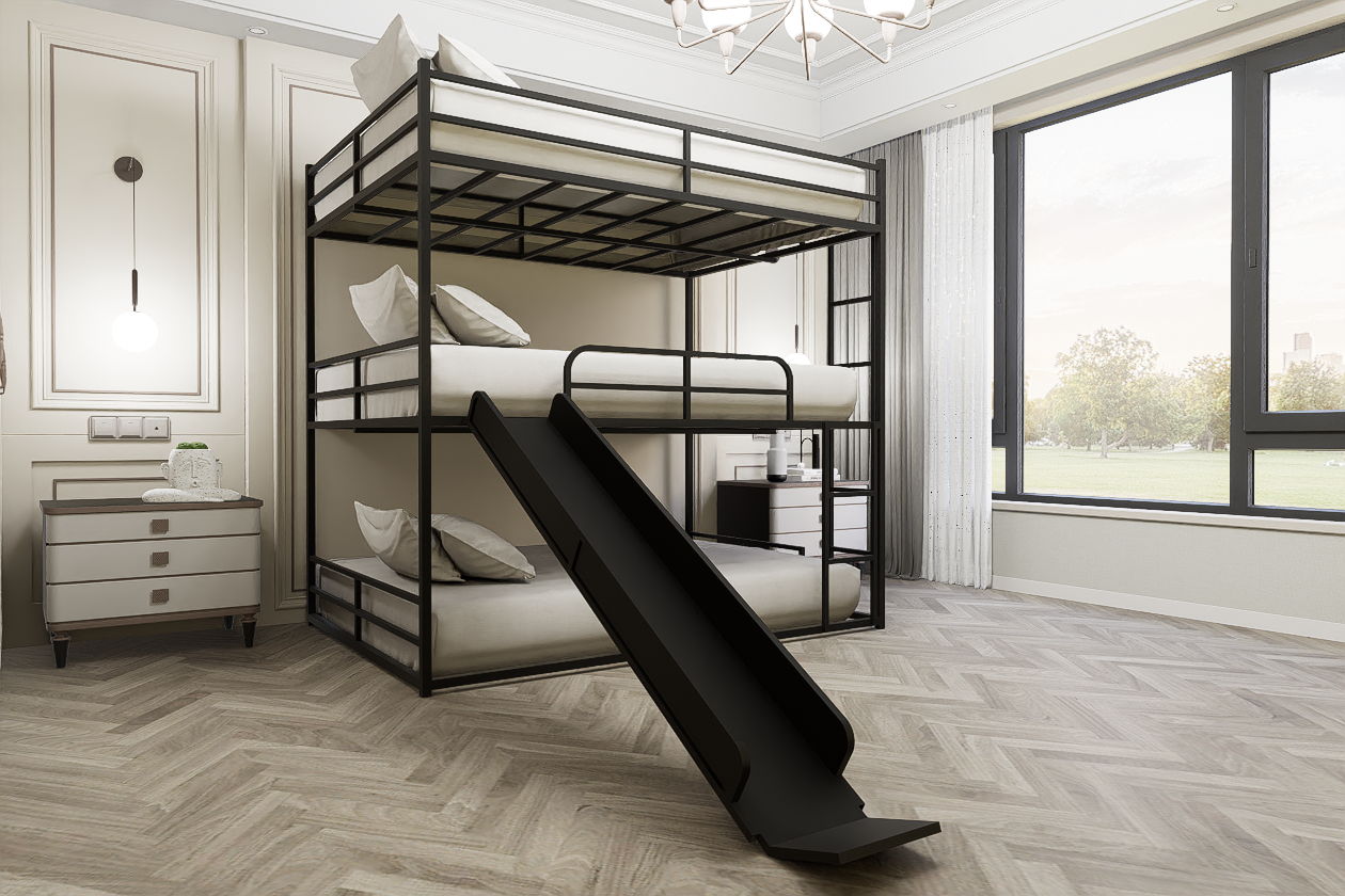 Full Size House Loft Bed With Slide And Ladder - Black