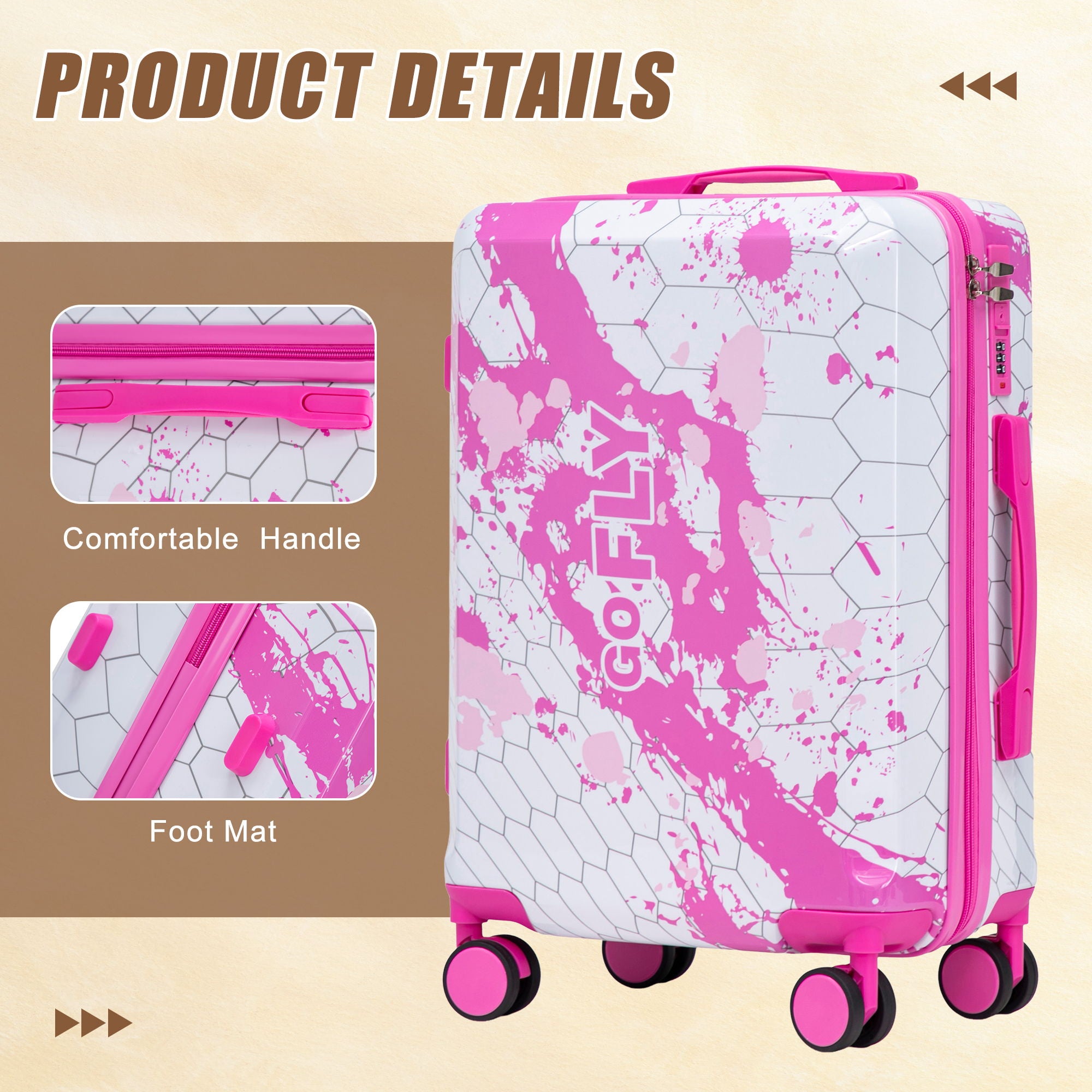 Luggage With Combination Lock, Lightweight Carry-On Suitcase