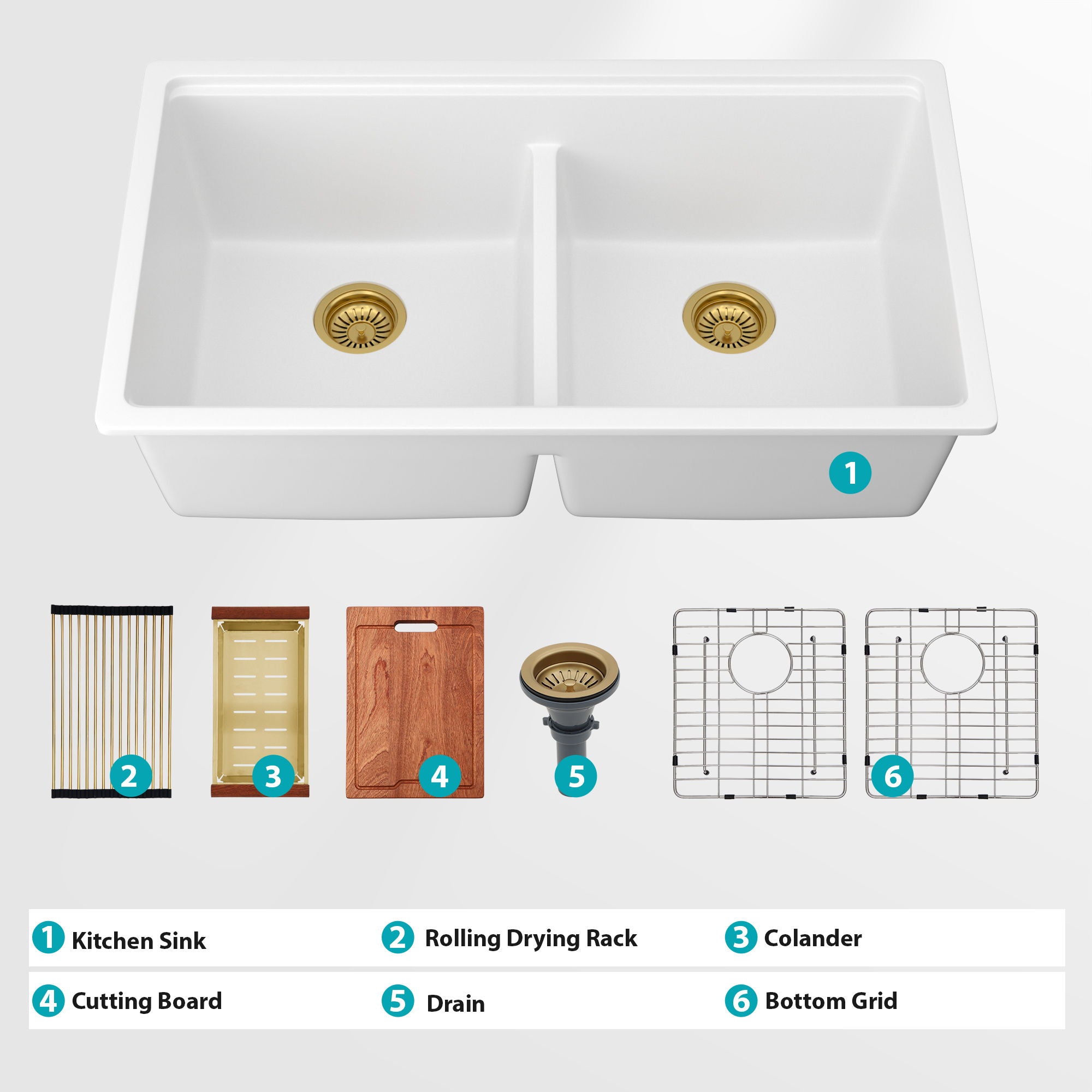 Quartz Kitchen Sink, Double Bowl Undermount Workstation