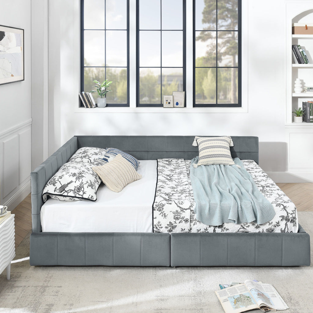 Elegant Storage Upholstered Tufted Bed Frame With Backrest And Armrests
