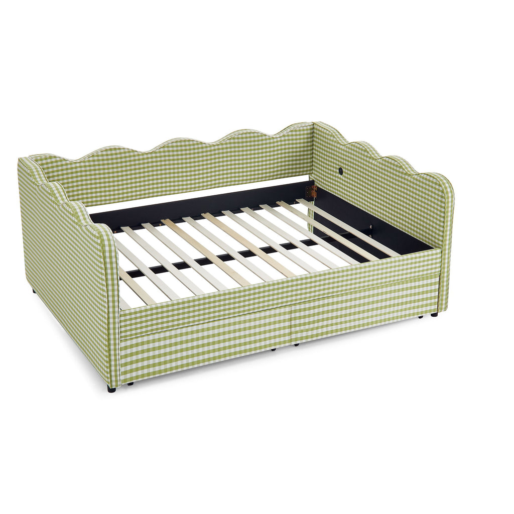 Gingham Daybed & USB Charging Port, Wave-Shaped Design