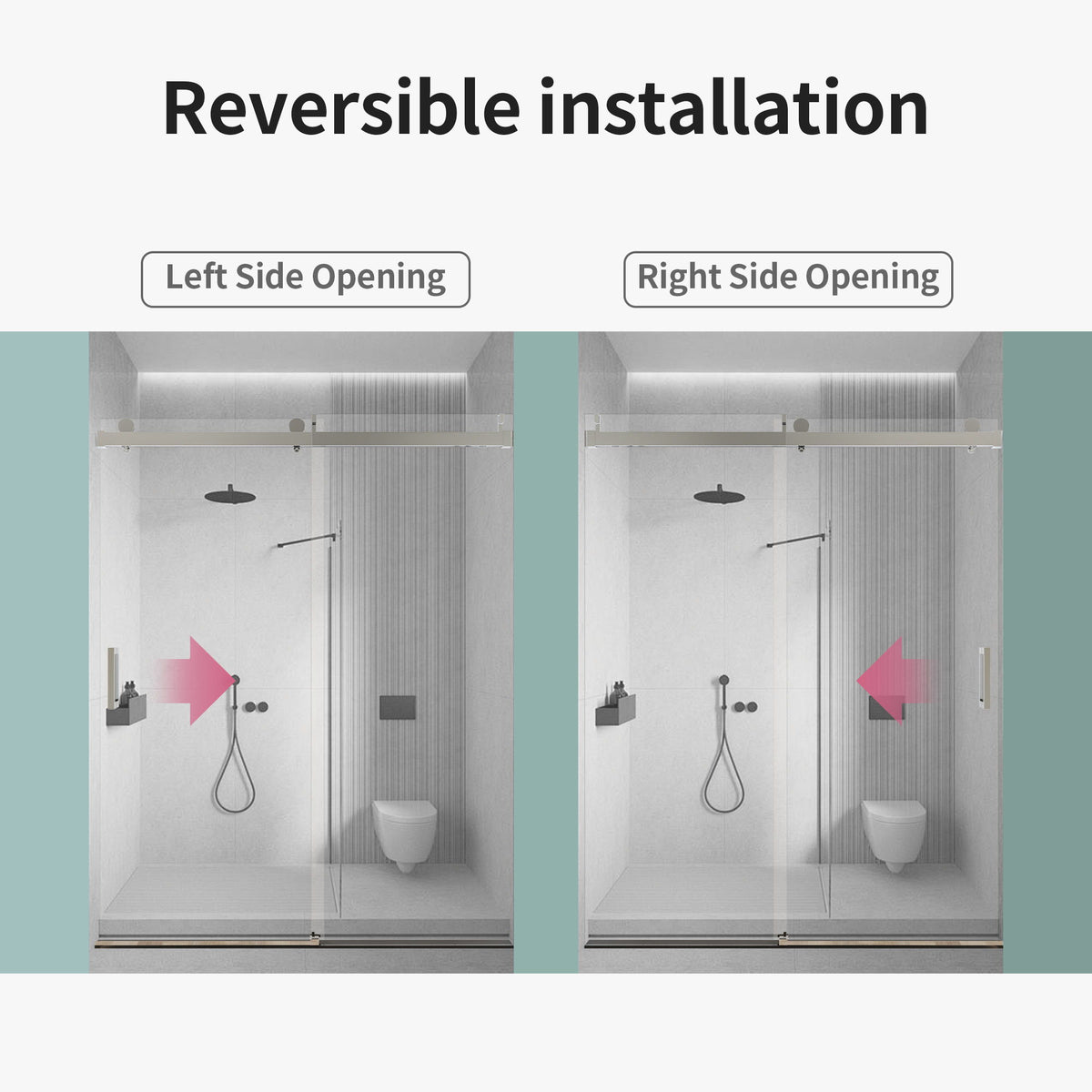 Frameless Single Sliding Soft Close Shower Doors, Reversible Installatio - Chrome
