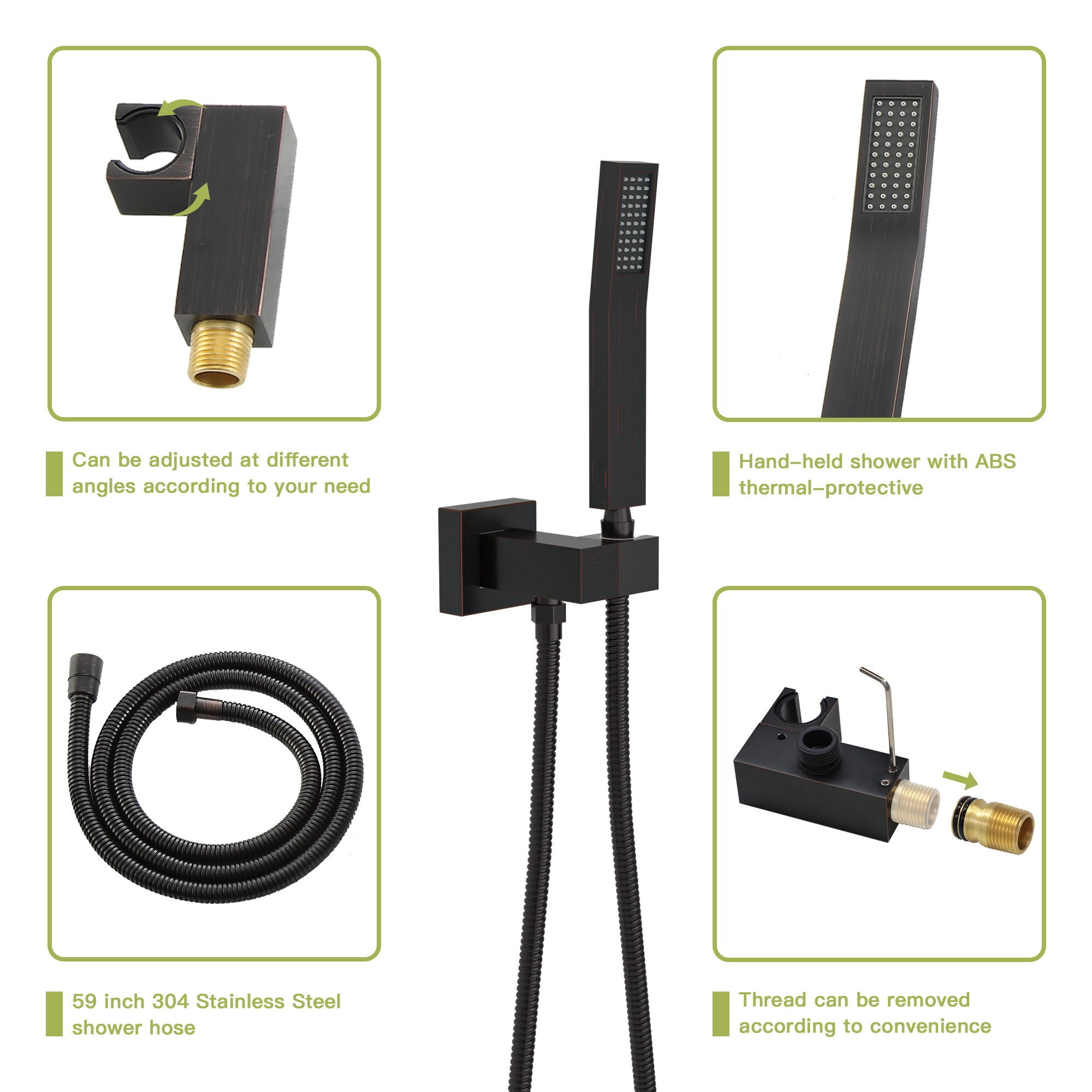 Wall Mounted Square Shower System With Waterfall Tub Spout And 12" Shower Head - Oil-Rubbed Bronze