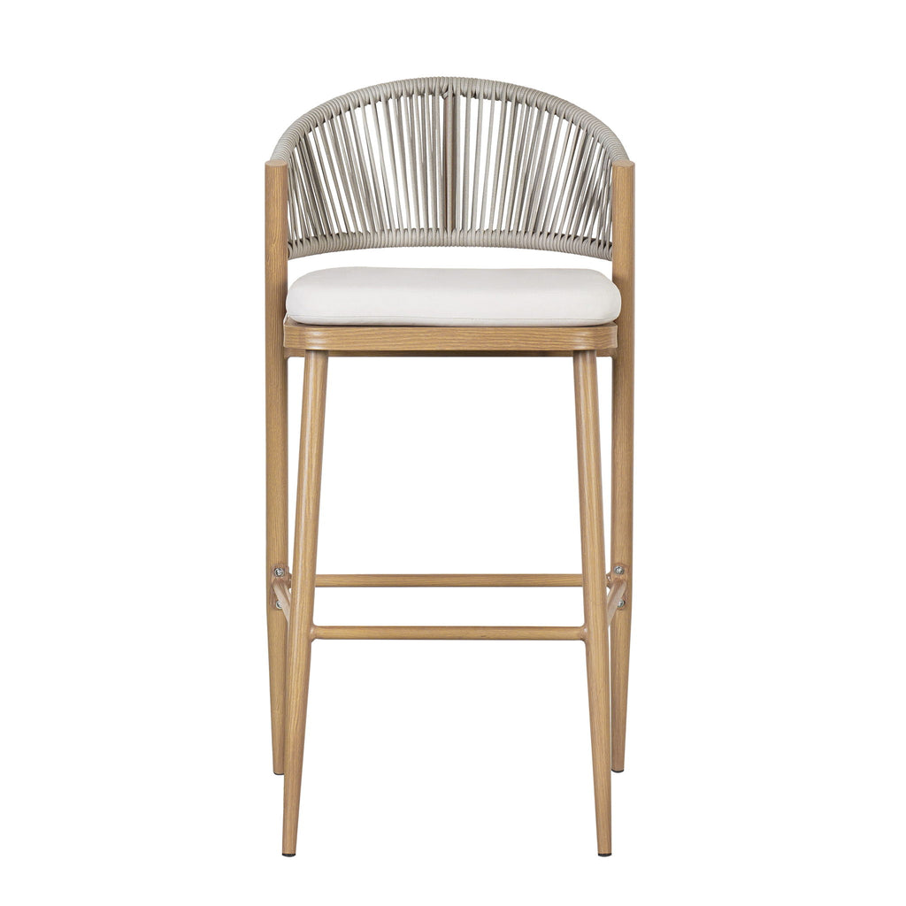 Outdoor Bar Height Metal Frame Counter Stools With Scallop Shaped Backrest & Water Resistant Cushions