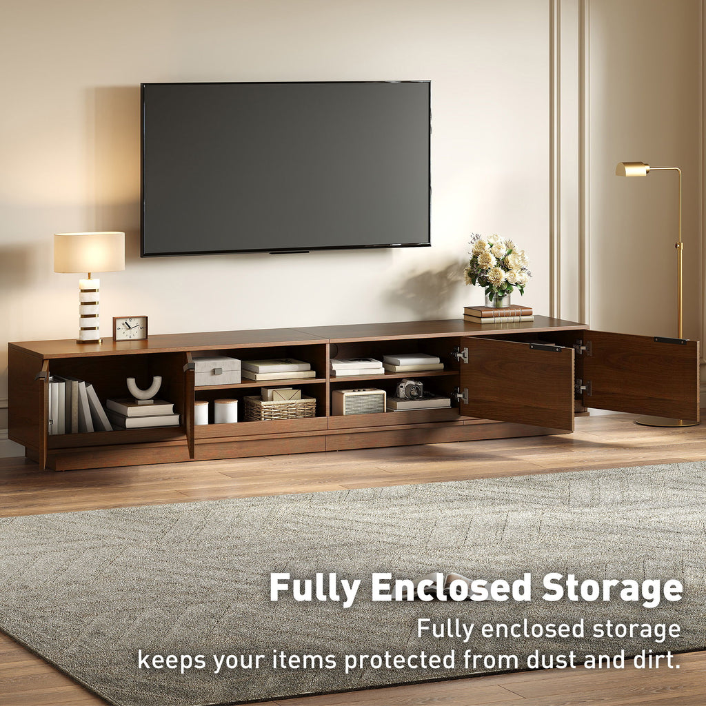 TV Stand, Entertainment Center With Fluted Door & Cable Management, Soft Closing Hinges - Walnut