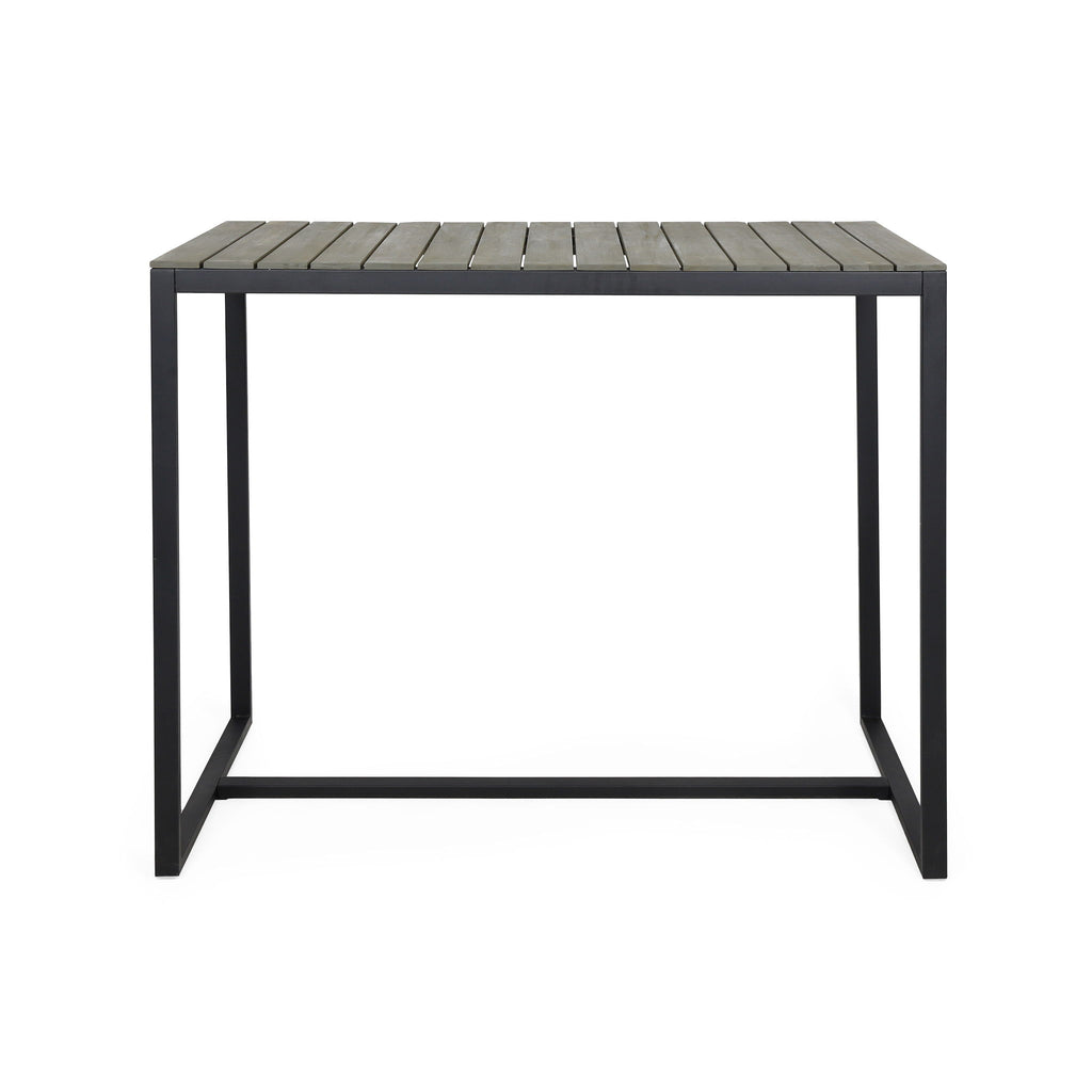 Ernesto - Outdoor Industrial Acacia Wood Bar Table With Metal Frame - Gray / Black