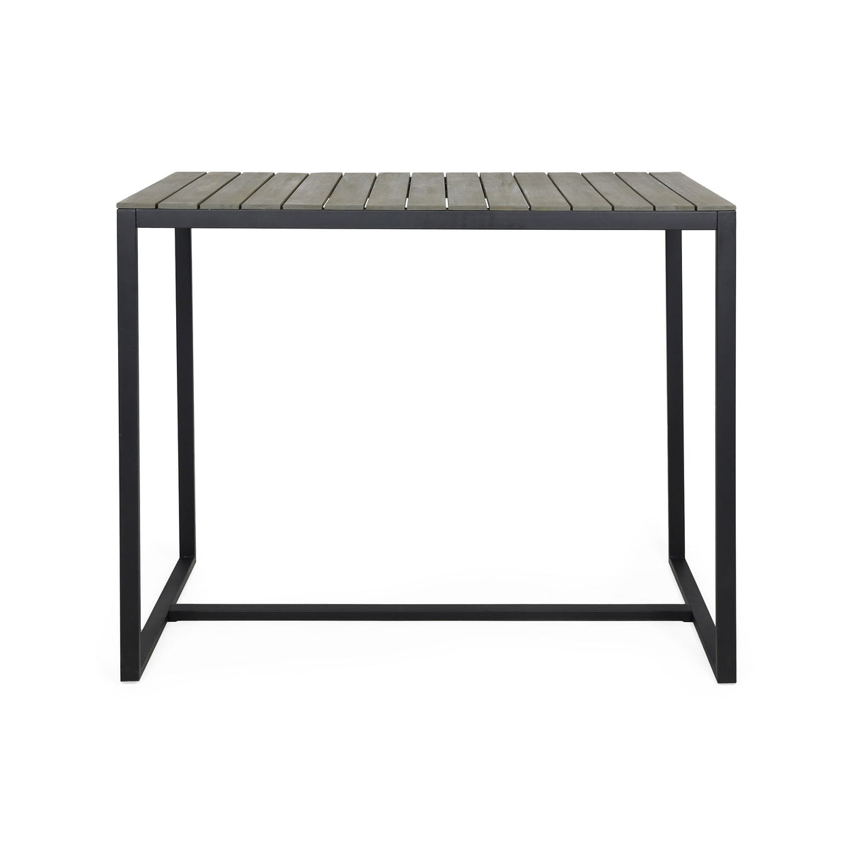 Ernesto - Outdoor Industrial Acacia Wood Bar Table With Metal Frame - Gray / Black