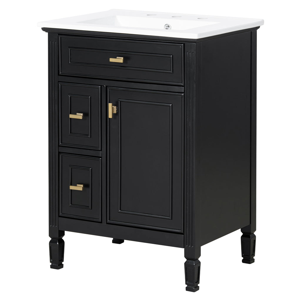 Bathroom Vanity With Sink, Flip Drawer, 2 Drawers, Adjustable Shelf