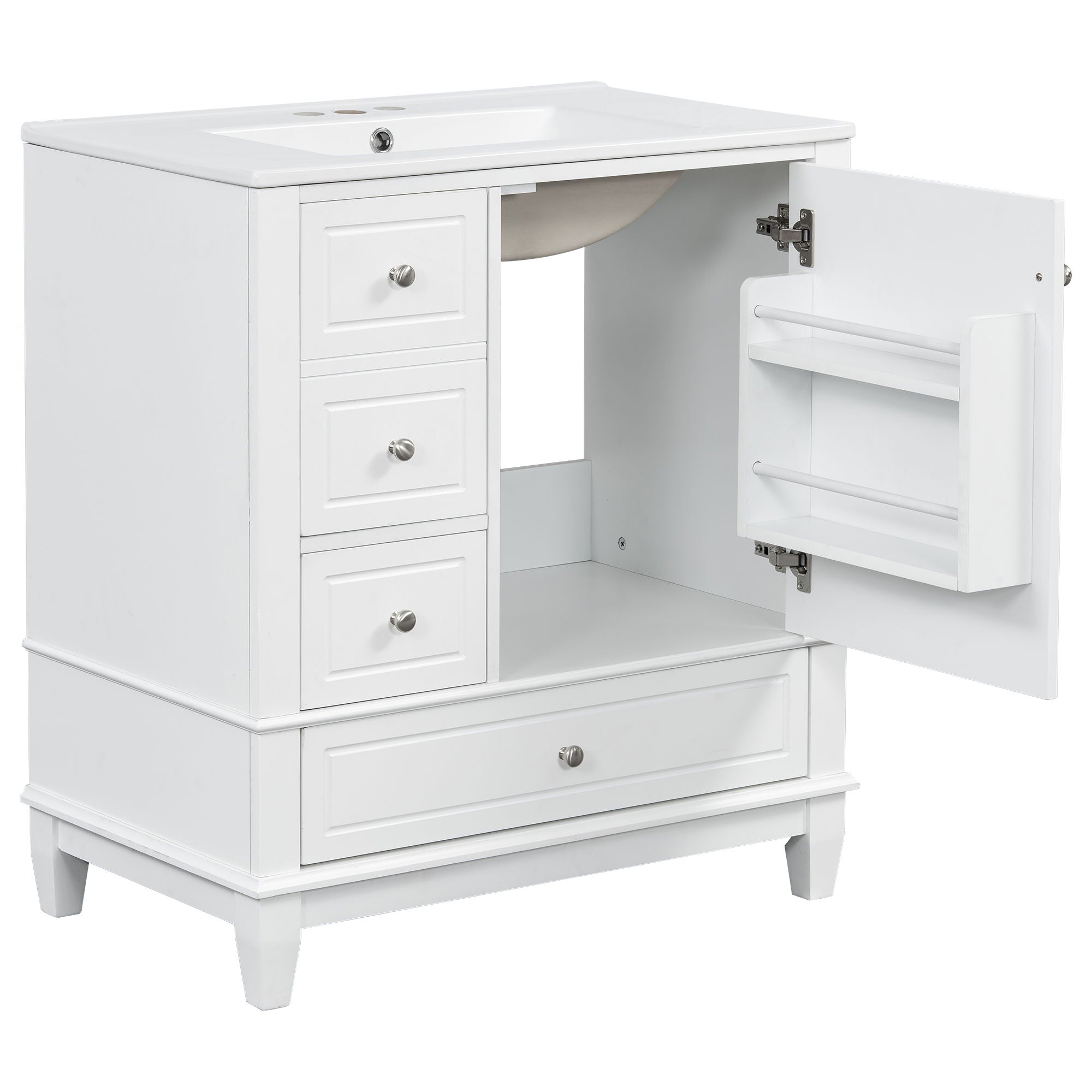 Freestanding Bathroom Vanity With Sink, Soft Close Door, 3 Drawers