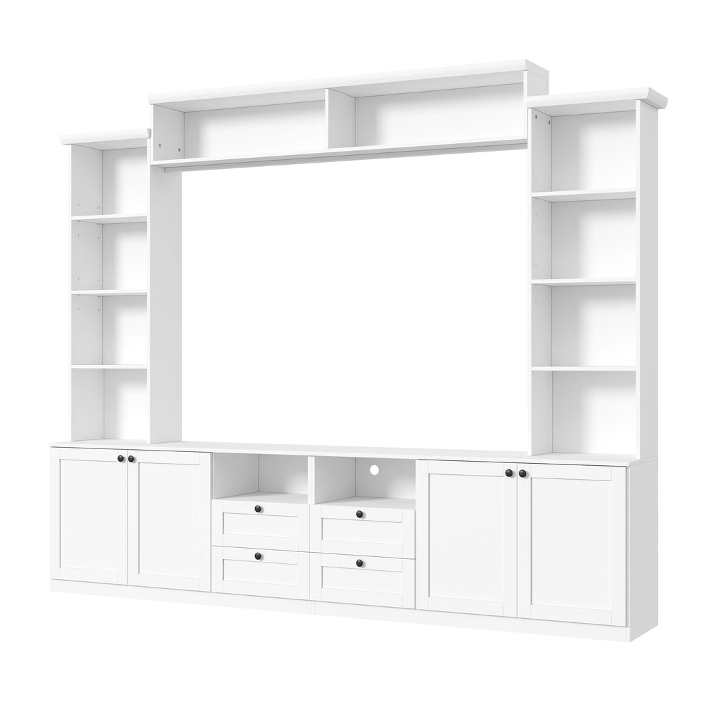 Farmhouse Elegant Entertainment Center Wall Unit With 4 Drawers