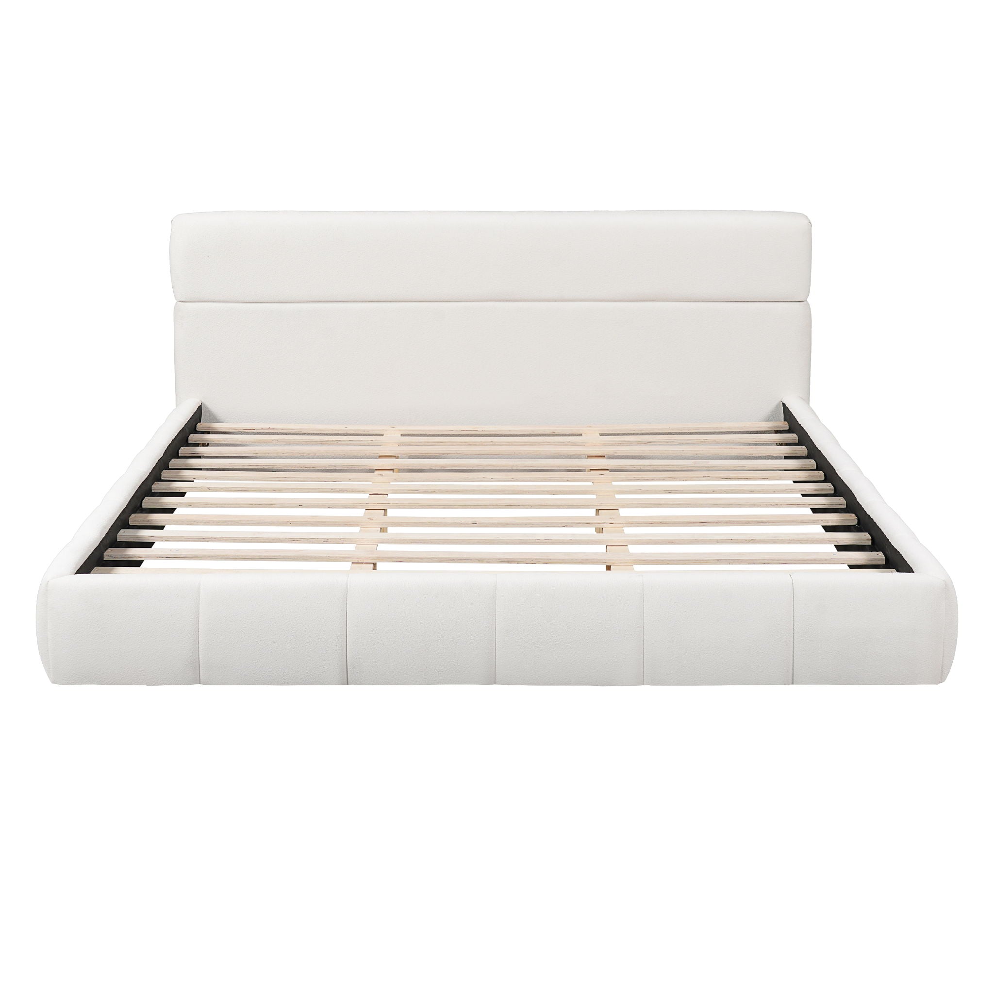 Upholstered Platform Bed Frame With Soft Boucle Headboard