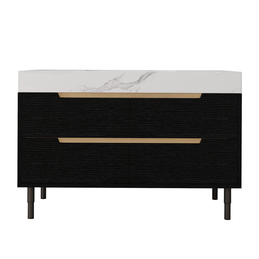 Bathroom Vanity With Undermount Sink, 4 Drawers Storage, Free Standing / Wall Mounted - Black / White