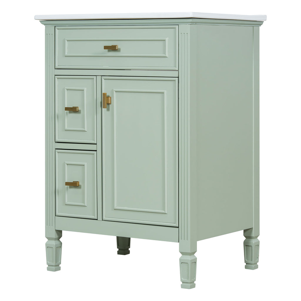 Bathroom Vanity With Sink, Flip Drawer, 2 Drawers, Adjustable Shelf