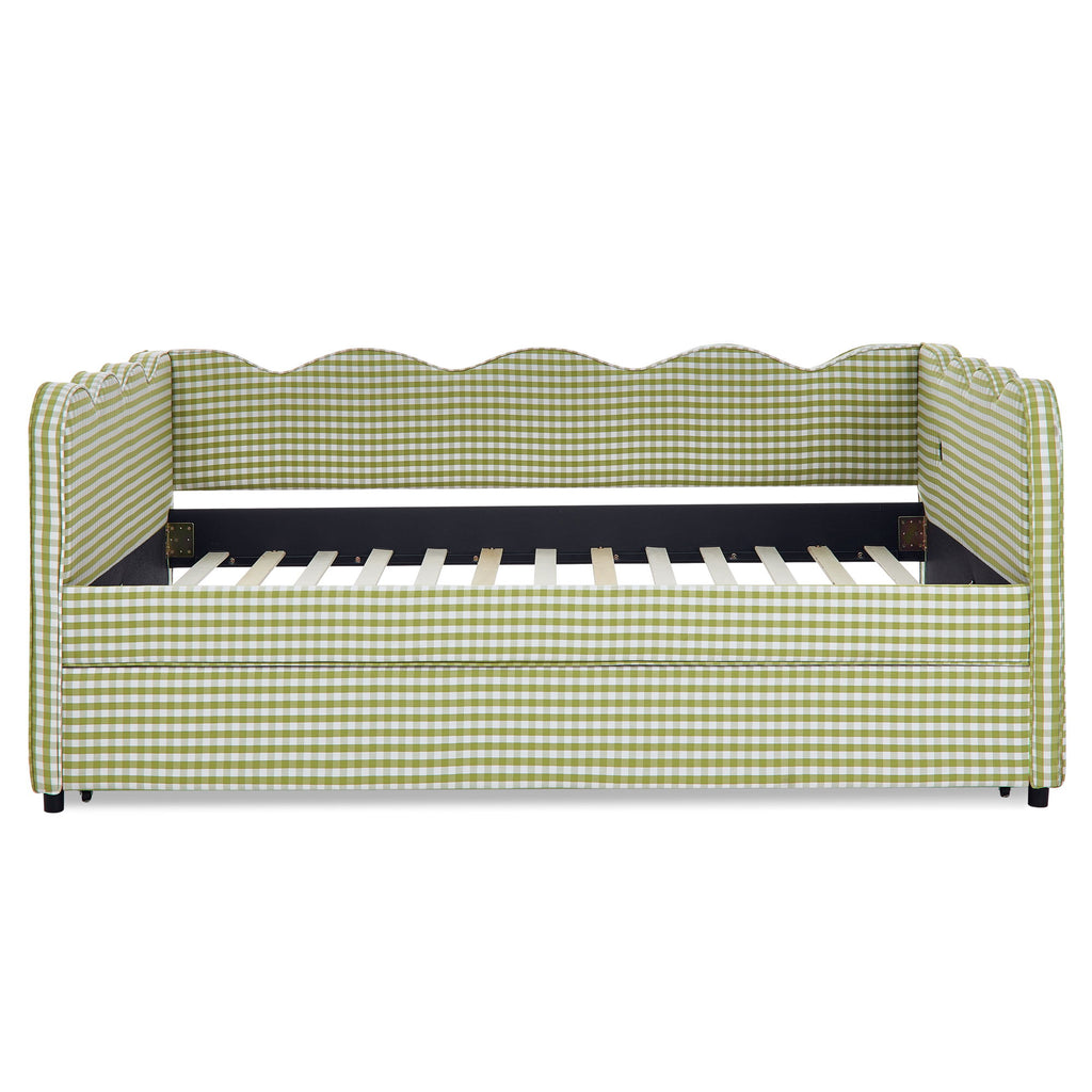 Gingham Daybed & USB Charging Port, Wave-Shaped Design