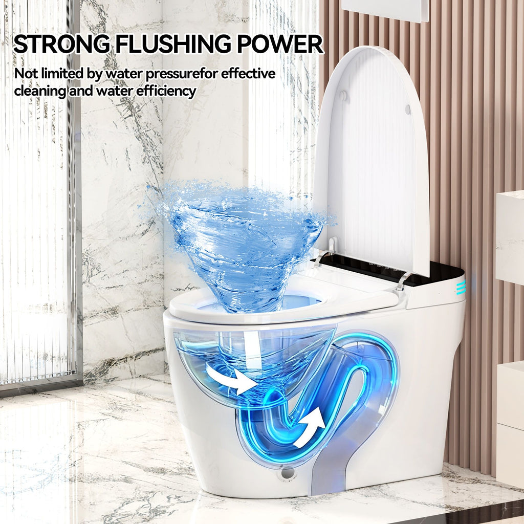 Smart Heated Bidet Toilet With Auto Open / Close Seat, Warm Water Wash, Dryer, And LED Display - White
