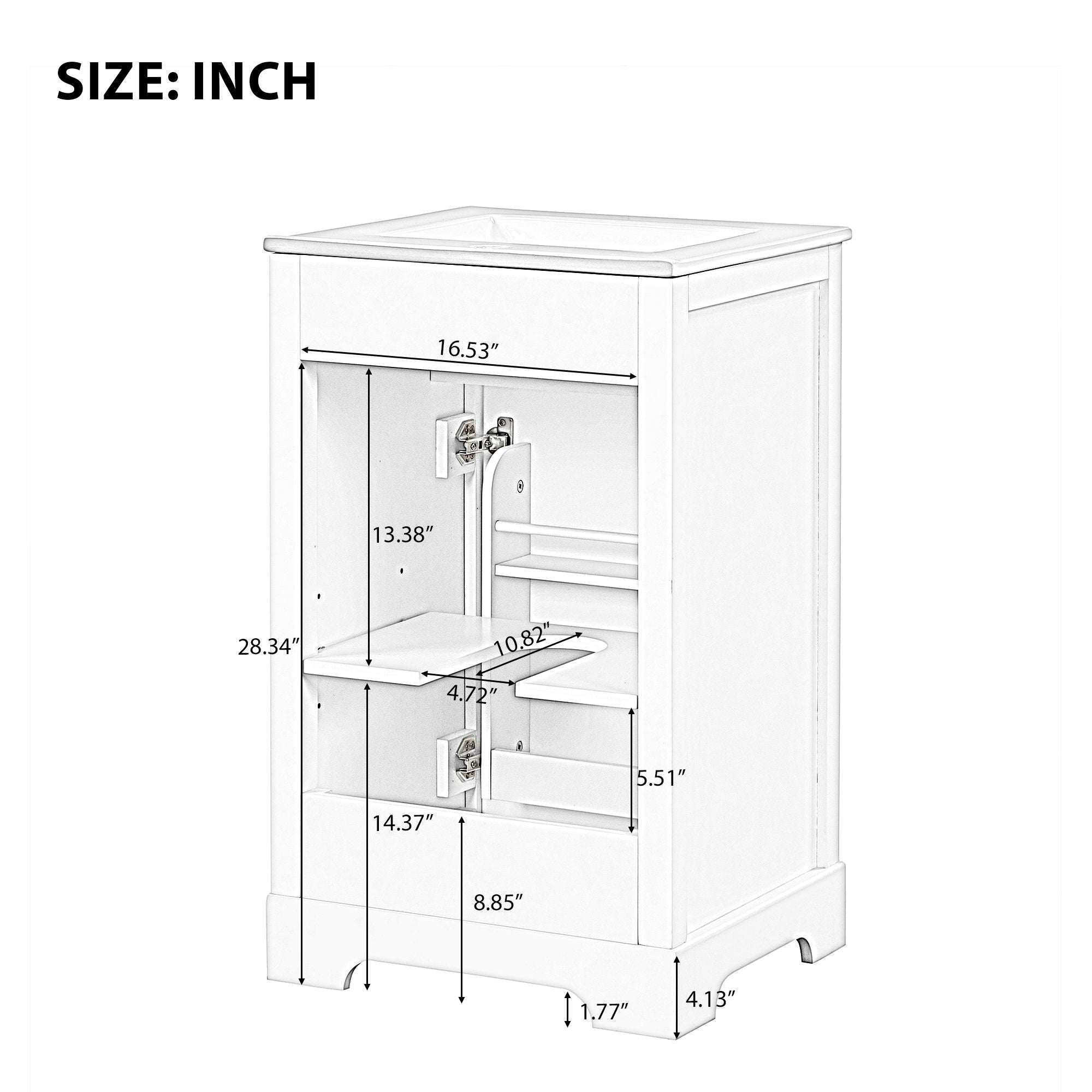 20" Bathroom Vanity With Sink, Soft Closing Cabinet Door, Adjustable Shelf & Storage Rack - White