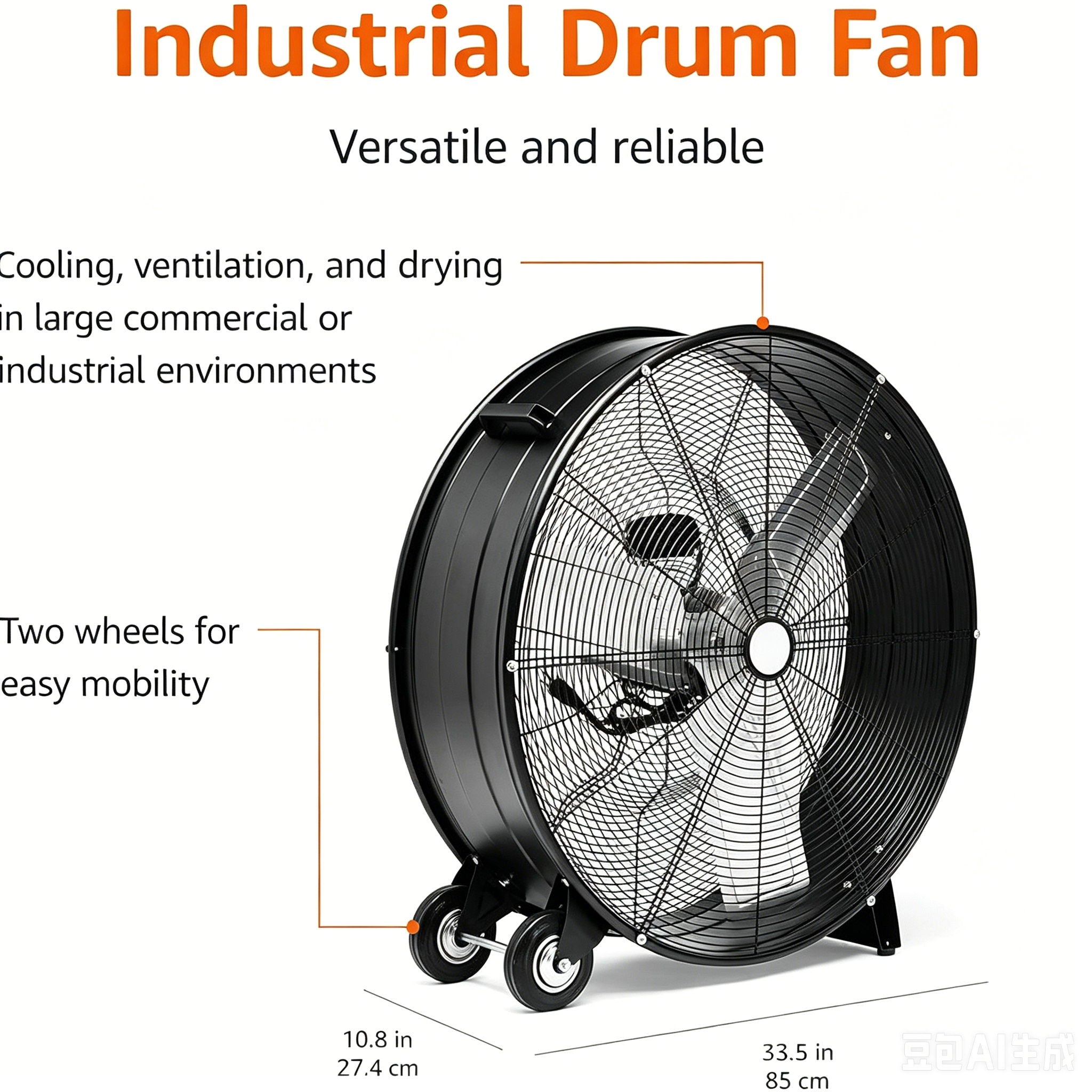 Velocity Drum Fan With 2 Speed - Black