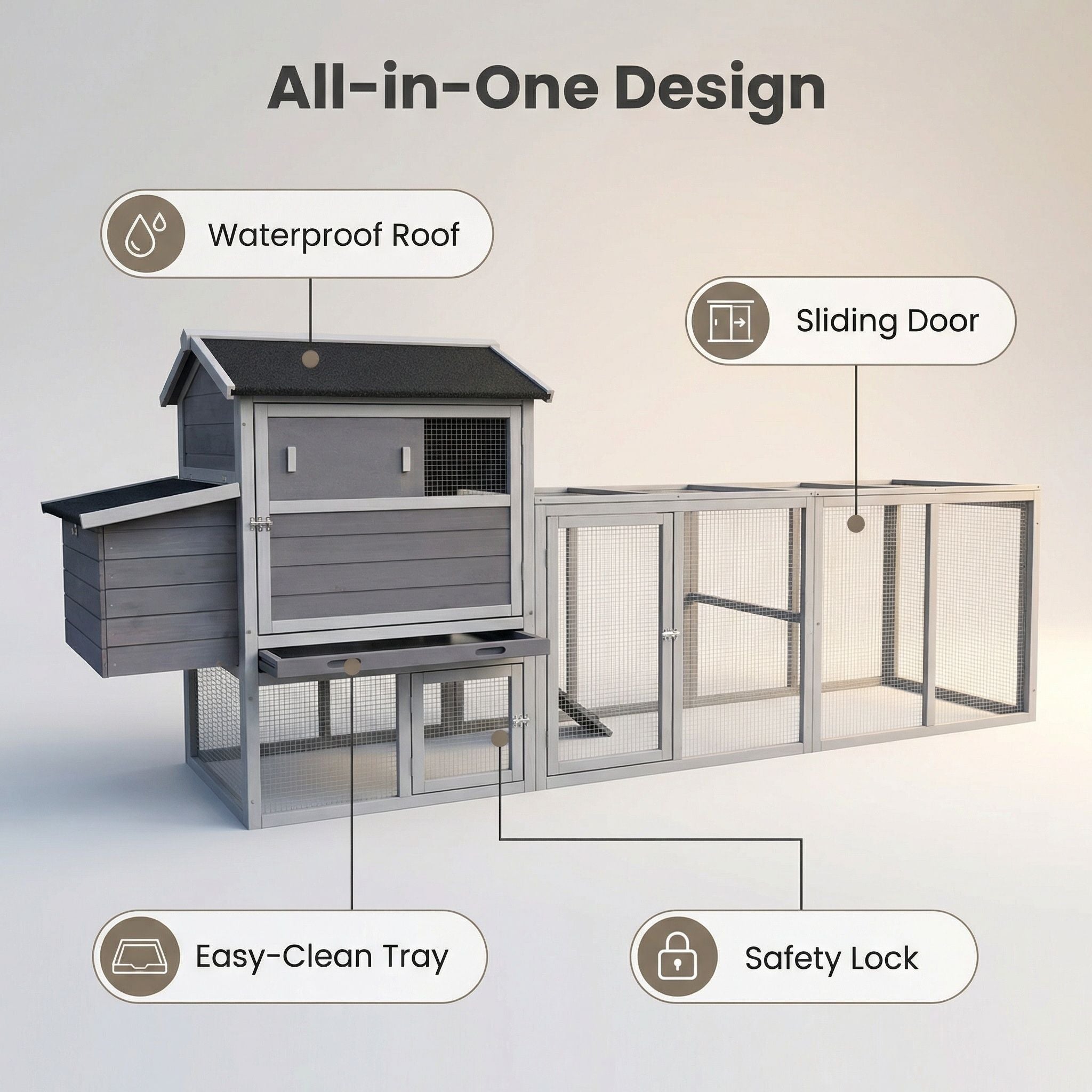 Chicken Coop, Large Outdoor Hen House With Run And Nesting Box Poultry Cage