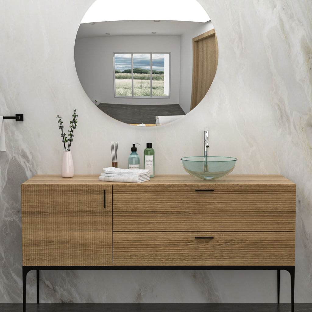 Artistic Tempered Glass Vessel Sink With Pop Up Drain
